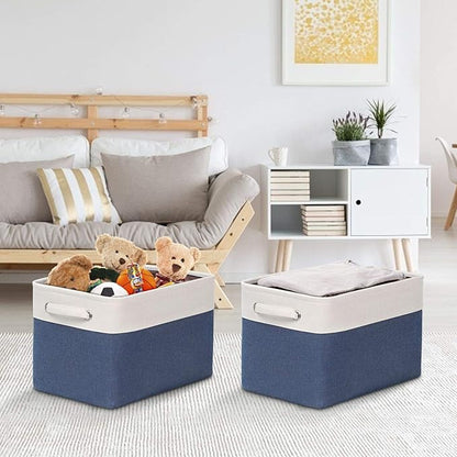Foldable Storage Bin Collapsible Fabric Storage Basket Cube with Durable Handles Closet Organizer Bins for Organizing Shelves Drawers, Set of 3, 15" x 10" x 9.5", Blue