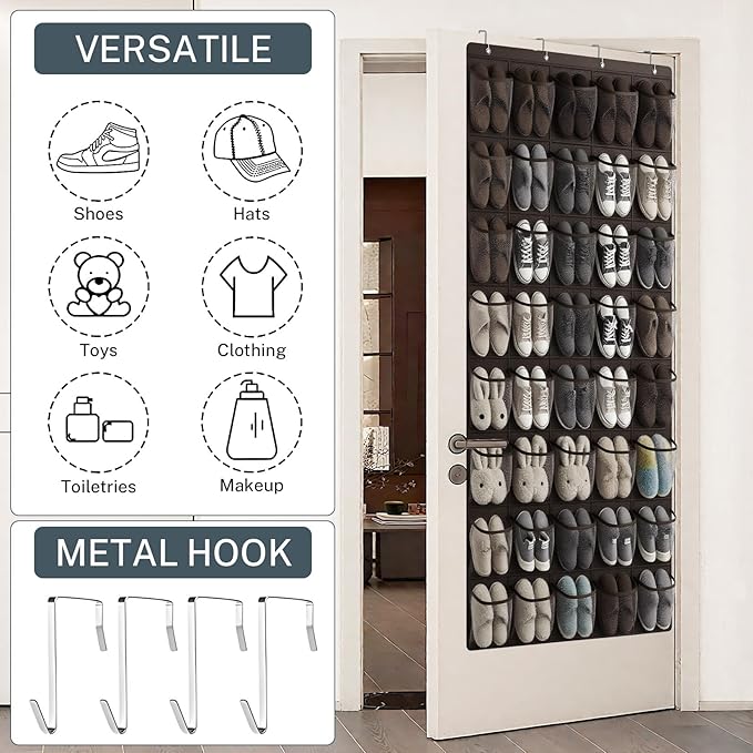 40-Pocket Over the Door Shoe Organizer - Large Mesh Pocket Hanging Shoe Organizer,Behind the Door Shoes Storage Holder Hanger (Coffee color)