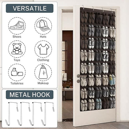 40-Pocket Over the Door Shoe Organizer - Large Mesh Pocket Hanging Shoe Organizer,Behind the Door Shoes Storage Holder Hanger (Coffee color)
