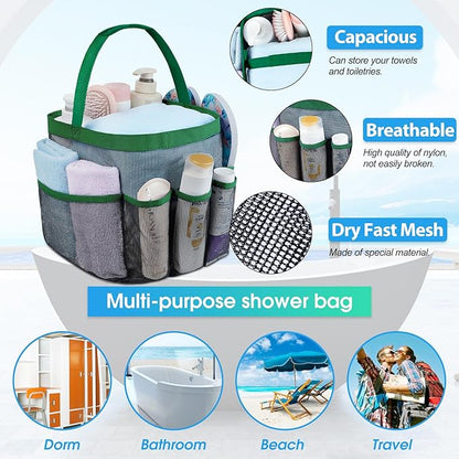 Attmu Mesh Shower Caddy Portable for College Dorm Room Camping Essentials, Shower Caddy Dorm with 9-Pockets, Large Capacity Hanging Basket Bathroom Bag for Toiletry, Swimming, Gym, Camp, Beach