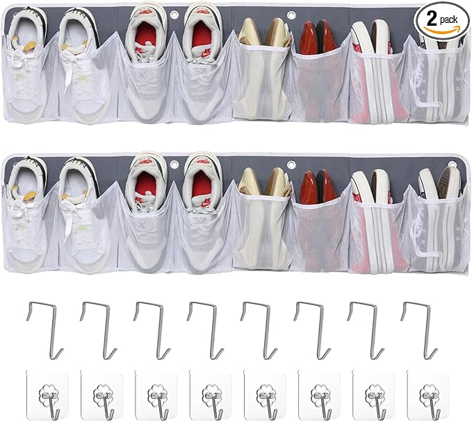 RV Shoe Storage for Bedside - 16 Extra Large Pocket Wall Mounted Entryway Shoes Rack, Bed Hanging Pocket Organizer, Bedside Caddy for Shoes and Tool Accessories,RV & Camper Essentials 2 Pack