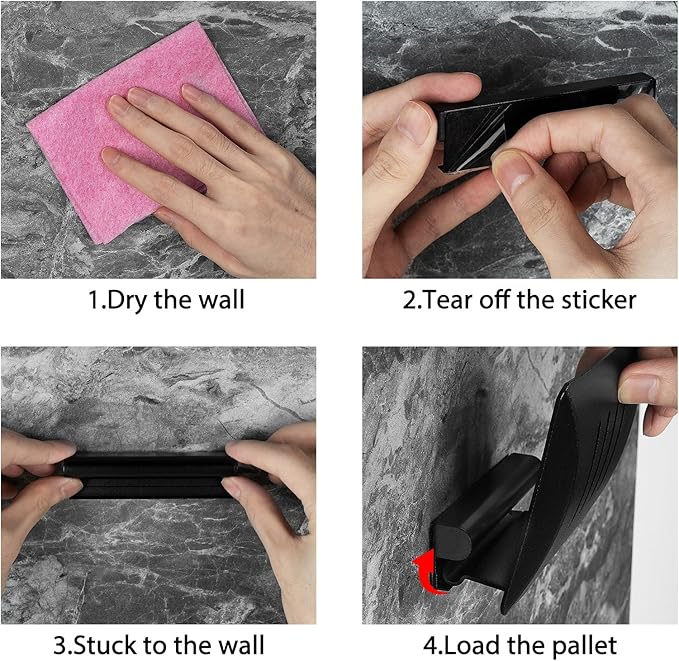 Detachable Soap Dish for Shower, 4 Slot Self-Adhesive Soap Holder for Bathroom, Wall Mounted Shower Soap Holder, Stainless Steel Soap Tray Black