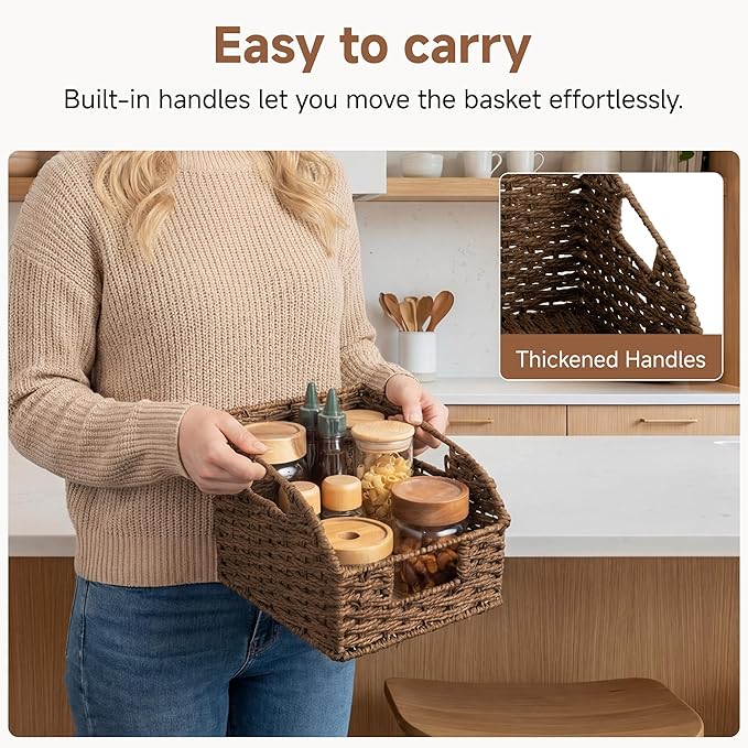 StorageWorks Wicker Baskets for Organizing, Pantry Organizers and Storage, Round Paper Rope Storage Basket for Pantry Shelves, Brown, 2 Pack