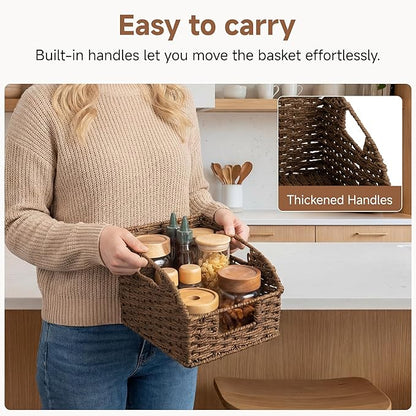 StorageWorks Wicker Baskets for Organizing, Pantry Organizers and Storage, Round Paper Rope Storage Basket for Pantry Shelves, Brown, 2 Pack