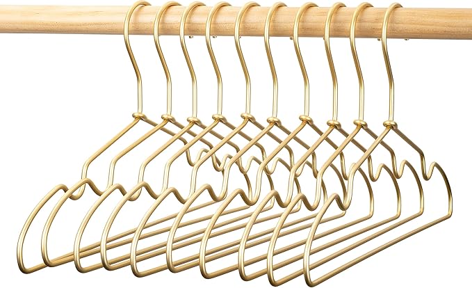 Gold Metal Wire Baby Clothes Hangers,12.6” Children Coat Pants Non Slips Toddler Infant Newborn Kids Hangers, Space Saving Baby Clothes Hangers