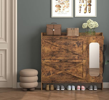 Shoe Storage Cabinet with 2 Flip Drawers, Freestanding Organizer with Metal Legs for Entryway, Narrow Shoe Rack Cabinet