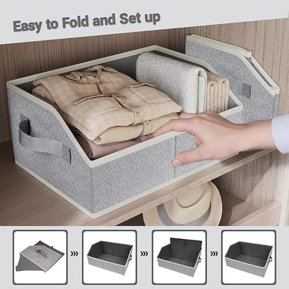 Closet Storage Bins 6 Pack, Trapezoid Fabric Bins with Handles for Shelves, Foldable Storage Boxes for Clothes Toys Hats, With Labels& Chalk Marker for Home Organization Silver Gray
