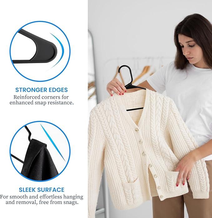 Simple Deluxe 30 Pack Lightweight Plastic Hangers, Space Saving Clothes Hangers with Non-Slip Shoulder Notches, Slim Closet Hanger for Coats, Sweater, Shirts, Pants, Black