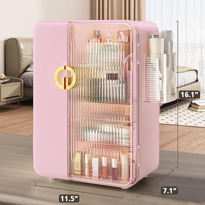 SEE SPRING Makeup Organizer for Vanity, Large Capacity Skincare Organizers and Storage with Drawers, Dustproof Cosmetic Display Case for Bathroom Countertop, Trendy Teen Girl Gifts, Pink