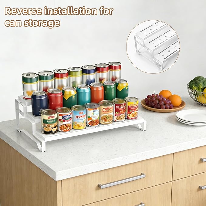 SANKEU Expandable Spice Rack Organizer for Cabinet 3 Tiered Metal Seasoning Organization with Guardrails Spice Shelf Storage for Jars Adjustable Length 13"-21" White 1Pack