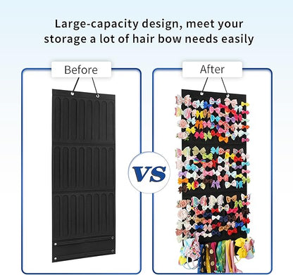 Hair Accessory Organizer - Hanging Holder for Girls' Headbands, Hair Clips, Ties, Scrunchies (Black)