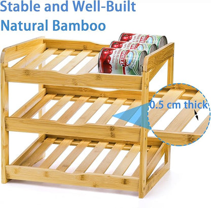 TOPZEA Soda Can Rack Organizer for Pantry, 3 Tier Bamboo Stackable Can Goods Storage Dispenser Shelf Canned Food Holder Stand for Kitchen Coutertop, Cabinet, Hold up to 36 Cans