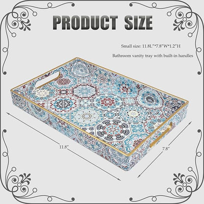 Spsyrine Bathroom Vanity Tray with Handles for Dresser Tops, Countertop, Perfume Decorative Tray, 11.8” * 7.87” *1.37” C2