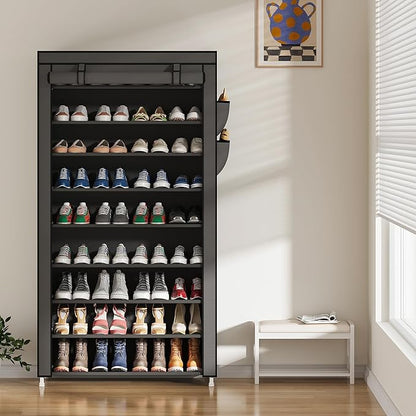 Laiensia 9-Tier Vertical Shoe Rack Organizer, Space Saving Shoe Storage Organizer, Non-Woven Cover Shoe Shelf Holds 36-45Pairs for Bedroom, Hallway, Closet Entryway, Grey