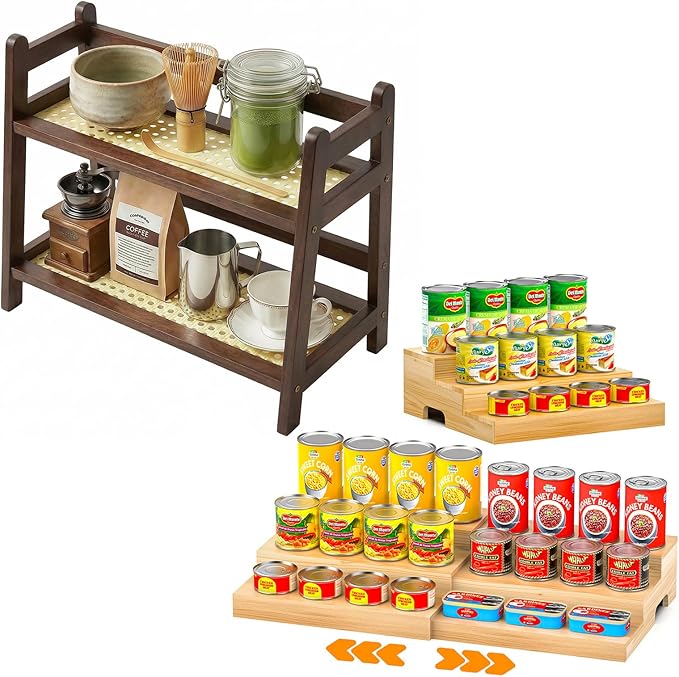2 Tier Matcha Station, Coffee Bar Station Organizer for Accessories & Can Rack Organizer for Pantry
