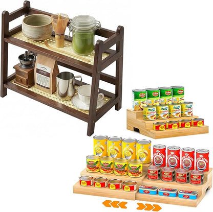 2 Tier Matcha Station, Coffee Bar Station Organizer for Accessories & Can Rack Organizer for Pantry