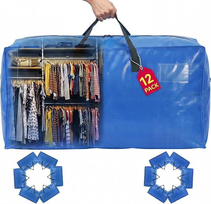 Moving Bags Heavy Duty,Extra Large Moving Bags for Travel/College Packing/Storage/Organization/Seasonal Clothes & Bedding Storage,Moving Supplies Bins,Compatible with Ikea Frakta Cart (SkyBlue,6Pcs)