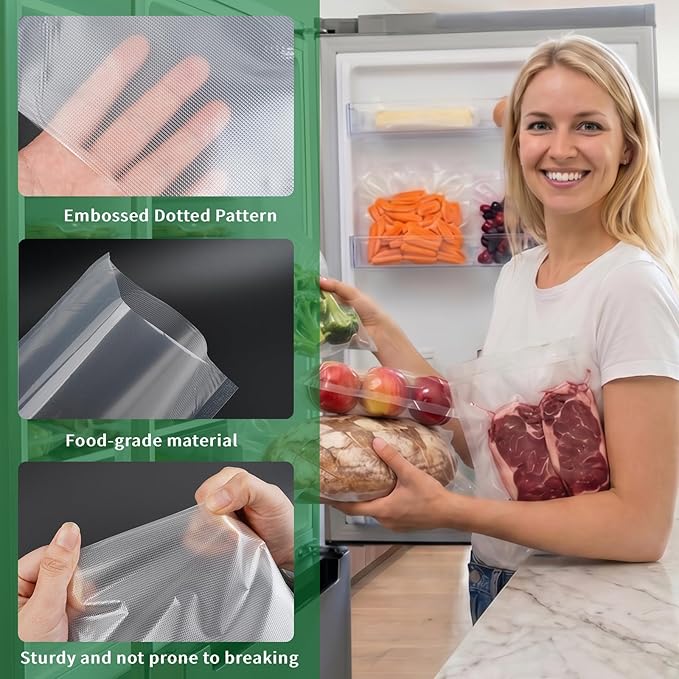 3 Pack Vacuum Sealer Rolls Compatible with Nesco vacuum sealers, Thickened Food-Grade Custom-sized Vacuum Sealer Bags for Freezer Storage, Meal Prep & Sous Vide Cooking（7.8"x 16.4' &11"x 16.4'）
