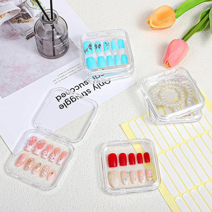 24 pcs Press on Nails Storage Boxs with 120 Pcs Adhesive Double Sided Tape Acrylic Nail Display Box Artificial False Nail Box Organizer Fake Nail Case Transparent Nail Packaging Boxes for Nail Salon