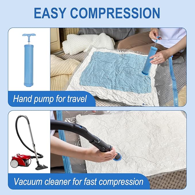 Fygrip Vacuum Storage Bags with Hand Pump, Plastic Packaging Bags, 80% Space Saver Vacuum Seal Bags for Clothing, Travel Lugggage, Blankets, Comforters, 10 Jumbo