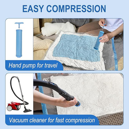 Fygrip Vacuum Storage Bags with Hand Pump, Plastic Packaging Bags, 80% Space Saver Vacuum Seal Bags for Clothing, Travel Lugggage, Blankets, Comforters, 10 Large