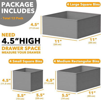 SpaceAid Drawer Organizer Clothes, 12 Pack Dresser Organizer Bins for Nursery, Closet Organization and Storage Dividers for Clothing, Baby Clothes, Underwears, Socks (Grey)