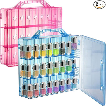 Foraineam 2 Pack Double Side Nail Polish Organizer Transparent Nail Tools Holder Box Portable Universal Nail Polish Carrying Case with 8 Adjustable Dividers for Storage Display