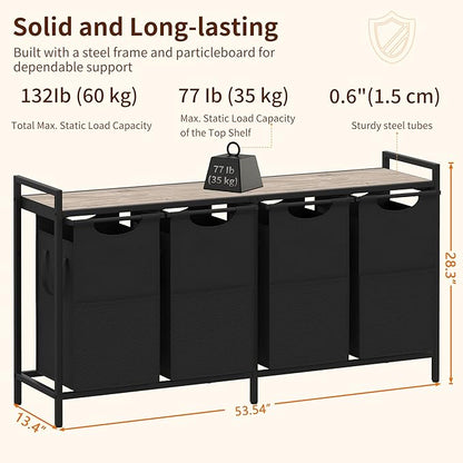 Heybly Laundry Hampers, 4 × 15Gal (228 L) Laundry Basket with Large Desktop Sorter for Laundry Room organization, Bathroom and Dorm Laundry Bags on Storage Shelf, Greige HLH004SG