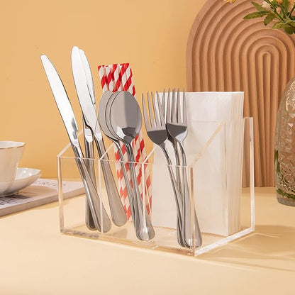 My Space Organizers Utensil Holder Silverware Caddy Countertop Cutlery Organizer For Napkins Flatware Spoon Fork Knife Plastic Acrylic