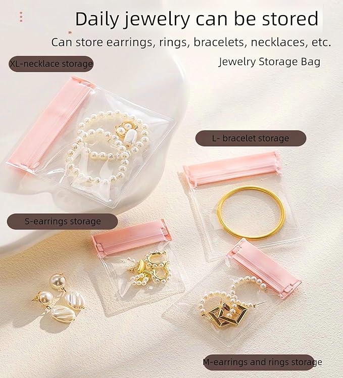 24PCS Jewelry Bags -EVA Anti-Tarnish Jewelry Storage Bags, Travel Jewelry Bag Reusable & Anti-Oxidation Thickened Storage for Necklaces, Earrings, Rings and More（Pink）