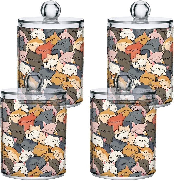 ALAZA 4pcs Cat Animal Kitten Color Qtip Holder Dispenser 14 oz Bathroom Storage Clear Apothecary Jars Containers Cotton Ball,Cotton Rounds,Floss Picks, Hair Clips, Food