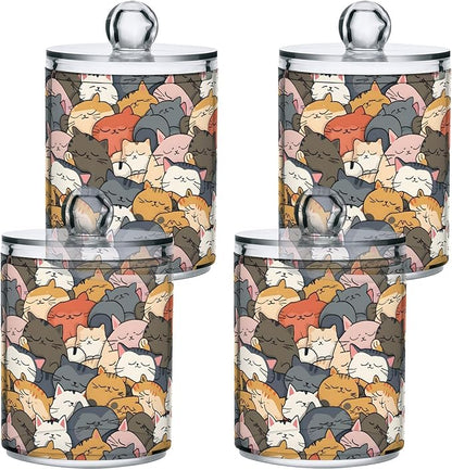 ALAZA 4pcs Cat Animal Kitten Color Qtip Holder Dispenser 14 oz Bathroom Storage Clear Apothecary Jars Containers Cotton Ball,Cotton Rounds,Floss Picks, Hair Clips, Food