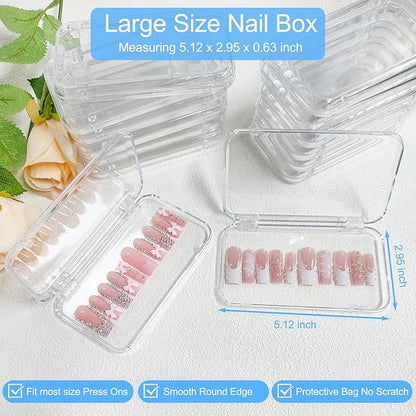 14Pcs Press On Nail Packaging Box Large,Press on Nail Storage Boxes for Press Ons Long, fit XL-3XL False Nail Display Cases with 60 Pcs Adhesive Tape, Plastic Clear Box for Fake Nails Storage Business