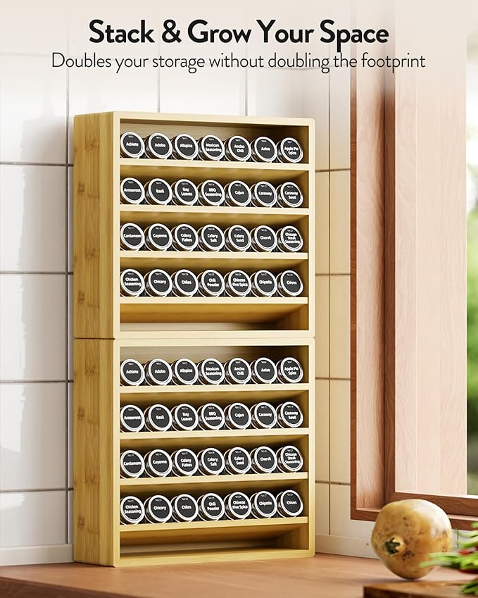 Orimade 4 Tier Spice Rack Organizer for Cabinet, Freestanding Bamboo Seasoning Rack for Countertop, Cupboard, Pantry, Kitchen, 13.18 x 4.13 x 12.2 inches(Spice Jars Not Included)