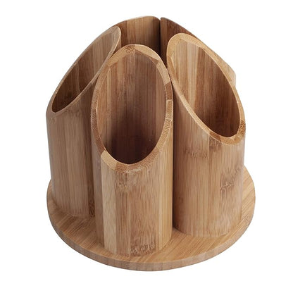 MobileVision Bamboo Circular Rotating Makeup Organizer, 5 Sections for Cosmetic Brushes, Lipsticks, Eye Liners, Accessories, Beauty Products & More