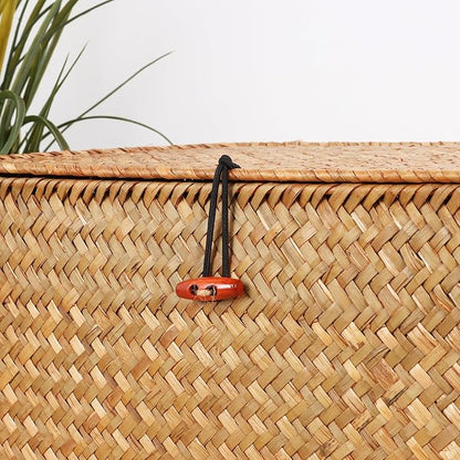 Moosky Wicker Shelf Baskets with Lid,Natural Seagrass Storage Basket Boxes Handwoven Rectangular Baskets Bins Multipurpose Home Organizer Decor (Medium)