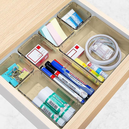 StorMiracle 13 PCS Drawer Organizer Set, 5 Varied Size Bathroom and kitchen Drawer cabinet organizer Trays, Clear Storage Bins for Makeup, Jewelry, Utensils and Gadgets, Champagne