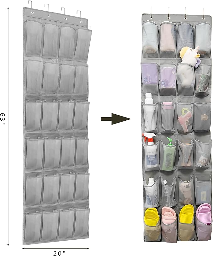 Over The Door Shoe Organizers with 24 Mesh Pockets Shoe Organizer Storage Hanging Shoe Organizer Shoe Holder for Rack (Grey)