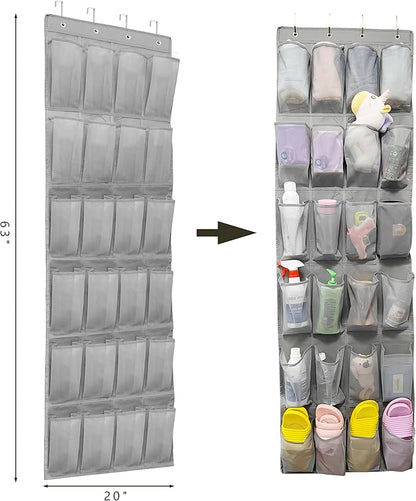 Over The Door Shoe Organizers with 24 Mesh Pockets Shoe Organizer Storage Hanging Shoe Organizer Shoe Holder for Rack (Grey)