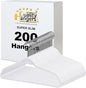 Quality Hangers 200 Pack Slim Plastic Hangers for Clothes - 16.5" Won't Crease Your Clothes, Heavy Duty Non-Velvet White Hangers, 360° Swivel Chrome Hook Dresses Coats Shirts