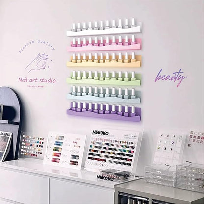 6 Colors Nail Polish Wall Mounted Shelf,15 Inch Nail Polish Floating Shelves for 66-90 Bottles Multi-Purpose,Ideal Gift, Great Display for Salons Retailers,6 pack