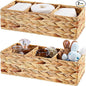 Vagusicc 3 Section Wicker Storage Basket, Hand-Woven Water Hyacinth Storage Baskets, Wicker Baskets for Storage, Toilet Paper Basket for Toilet Tank Top, Small Baskets for Organizing Shelves, 2-Pack