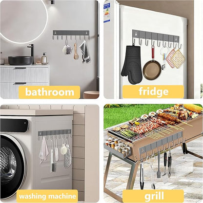 SMRCAD Magnetic Spice Rack Organizer for Fridge Seasoning Organizer for Kitchen storage with Screw Magnetic Shelf with Hook for Refrigerator and Oven (4pack1hook-Grey)