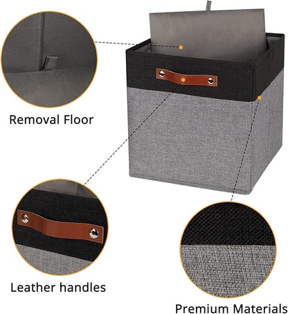 DULLEMELO 13x13 Storage Cubes, Collapsible Sturdy Cube Storage Bins With Handles for Organizing,Fabric Storage Cubes Baskets for Shelves Nursery Closet Home Organization and Storage (Black&Grey)