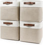 Bagnizer Collapsible Fabric Storage Cubes 11x11 Cube Storage Bins, 4 Pack Closet Baskets Box with Handles for Organizing, Shelf, Toys, Clothes, Home, Office, Nursery (Beige&White)
