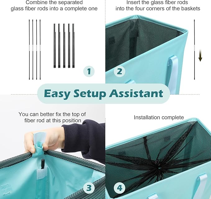 Odonata Slim Laundry Hamper Handles Collapsible Laundry Basket Thin Dirty Clothes Basket Narrow Laundry Bag Foldable Dirty Hamper 45L (Baby Blue)