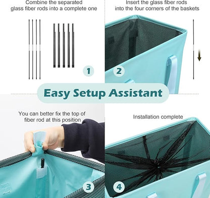 Odonata Slim Laundry Hamper Handles Collapsible Laundry Basket Thin Dirty Clothes Basket Narrow Laundry Bag Foldable Dirty Hamper 45L (Baby Blue)