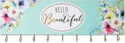 SANY DAYO HOME Wall Mount Necklace Holder Organizer with 9 Jewelry Hooks for Ring, Hair Bow, Headband, Purse - Wall Decor for Girls Room - Hello Beautiful