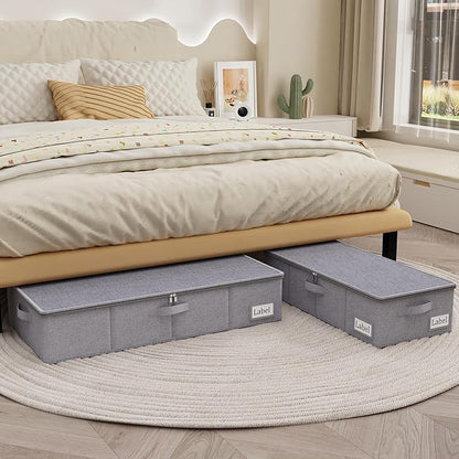 Yawinhe Underbed Bags, Storage Containers Bags with Lid, Foldable Blanket Bins, with Sturdy Zipper und Label Holders, for Clothing, 23.6''Lx11.8''Wx6''H, 2 Pack, Grey