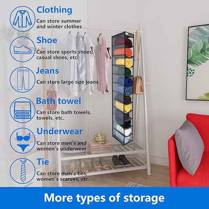 Legging Organizer for Closet Hanging, Legging Storage Bag Can Holds 24 Leggings Jeans or Shirts, Heavy Duty Metal Hooks for Over Door Storage, Wardrobe Clothes Storage